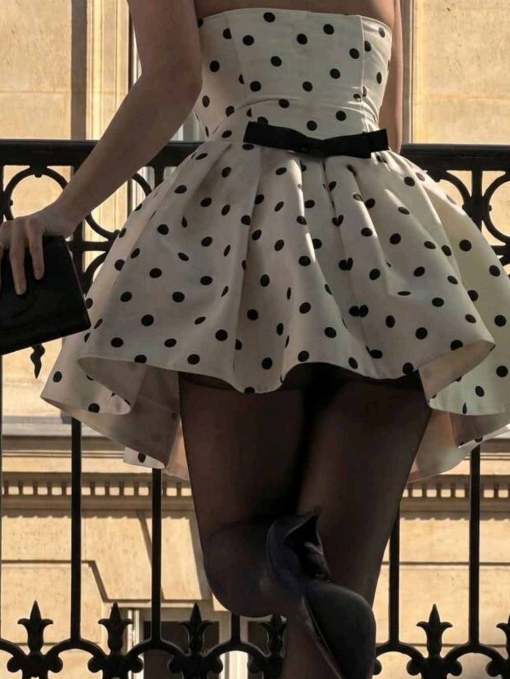 Strapless Polka Dot High-Low Mini Dress - White/Black